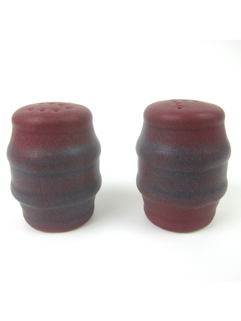 Vintage Van Briggle Art Pottery Barrel Salt & Pepper Shakers Signed Mulberry